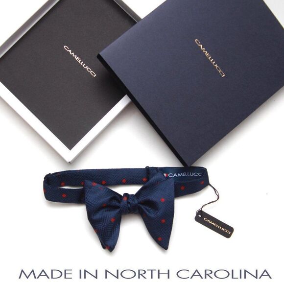 Men's Self-tied Bow Tie 100%Silk Big Butterfly Navy with Polka Dot S681 - Picture 8 of 16